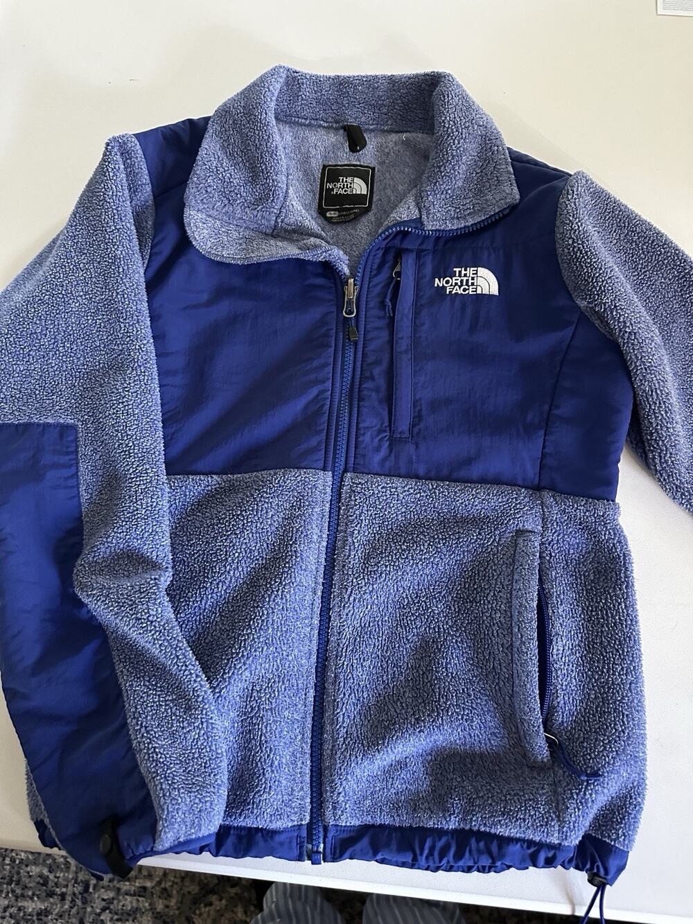 The North Face Women's Blue Fleece Jacket S Full Zip Logo Mid-Length Long Sleeve
